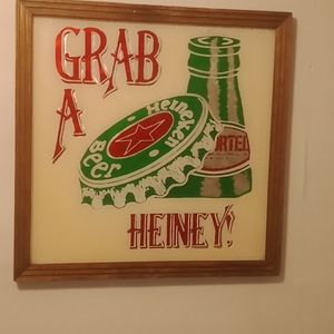 Grab A Heiney ! Vtg Mirrored Beer Advertisement Heineken